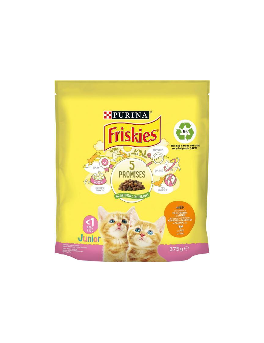 FRISKIES 375gr JUNIOR MIX CHICKEN, TURKEY WITH VEGETABLES AND MILK