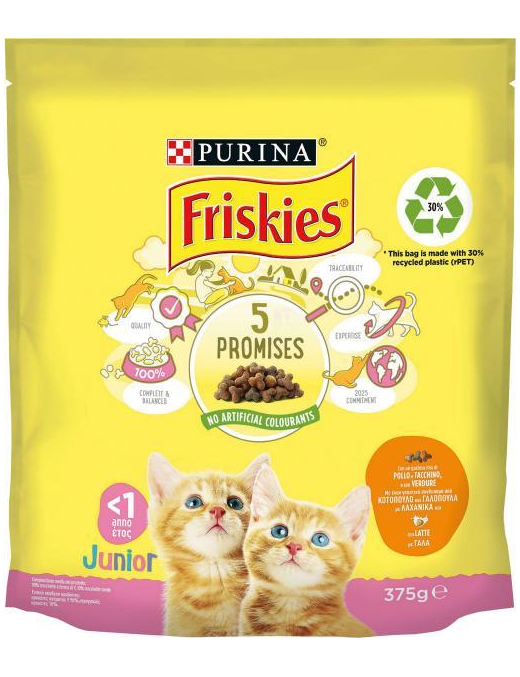 FRISKIES 375gr JUNIOR MIX CHICKEN, TURKEY WITH VEGETABLES AND MILK
