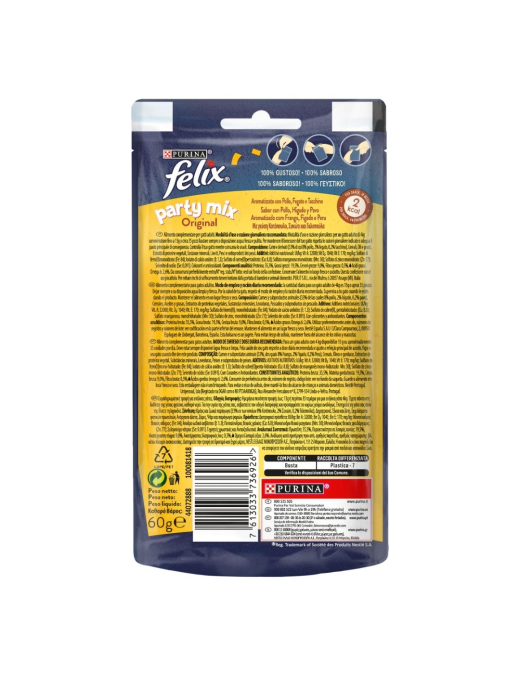FELIX PARTY MIX 60gr ORIGINAL FLAVORED CHICKEN, LIVER AND TURKEY MIX