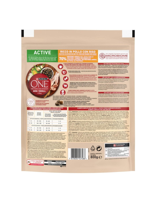 PURINA ONE MINI 800gr ACTIVE POLLO E RISO