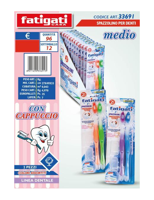 SPAZZOLINO PER DENTI CON CAPPUCCIO 2 PEZZI