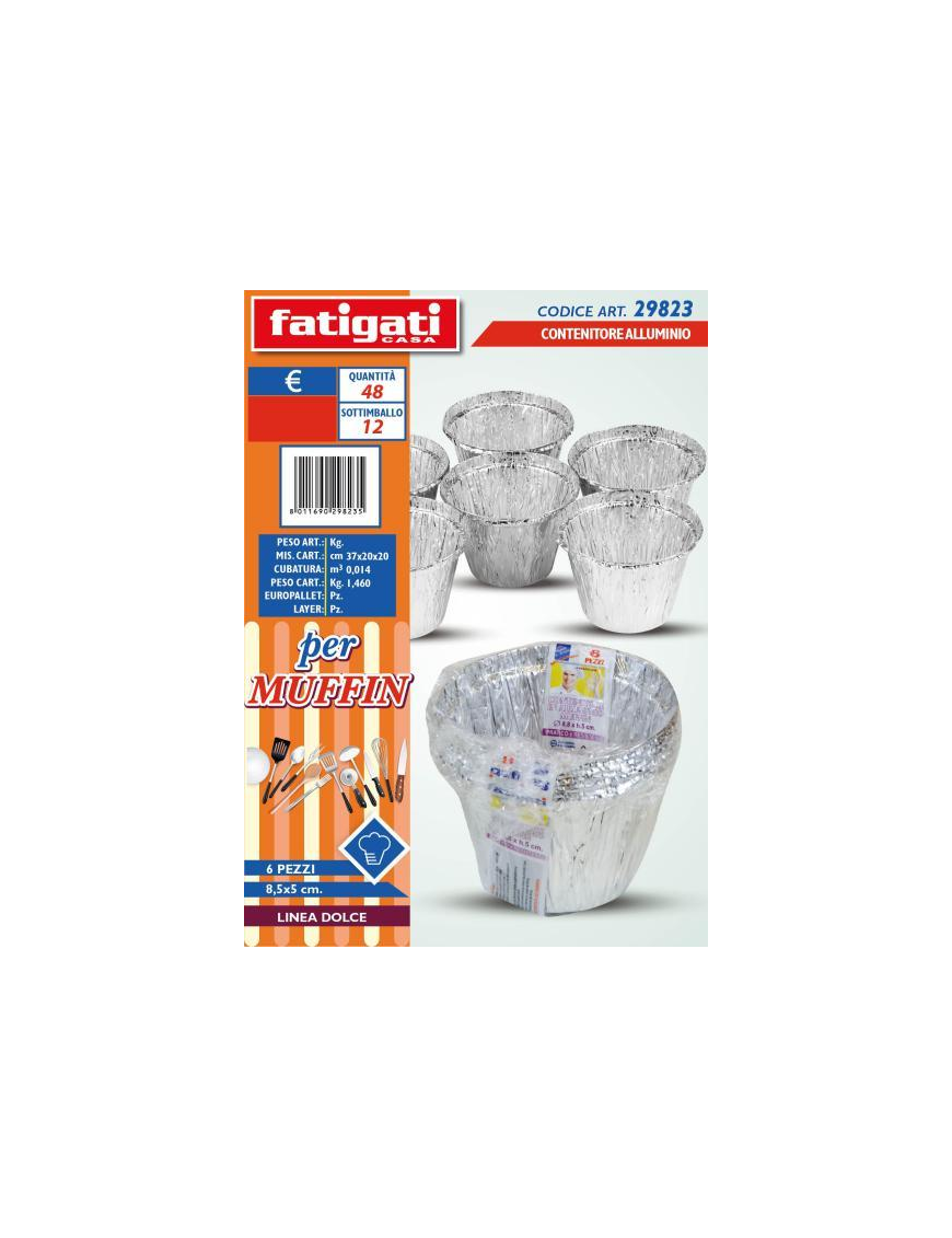 ALUMINUM MUFFIN MOLDS 6 PIECES 8.8x5 CENTIMETERS