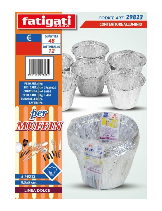 ALUMINUM MUFFIN MOLDS 6 PIECES 8.8x5 CENTIMETERS
