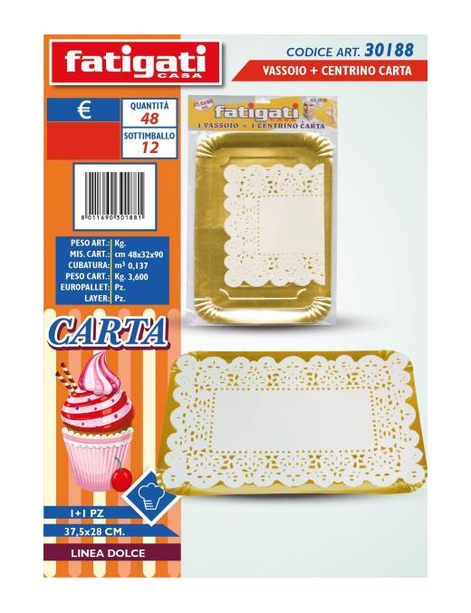 VASSOIO+CENTRINO RETTANGOLARE 1 PEZZI 37x28 CENTIMETRI