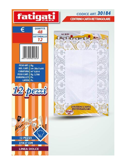 RECTANGULAR PAPER DOILY 27x37 CENTIMETERS 12 PIECES
