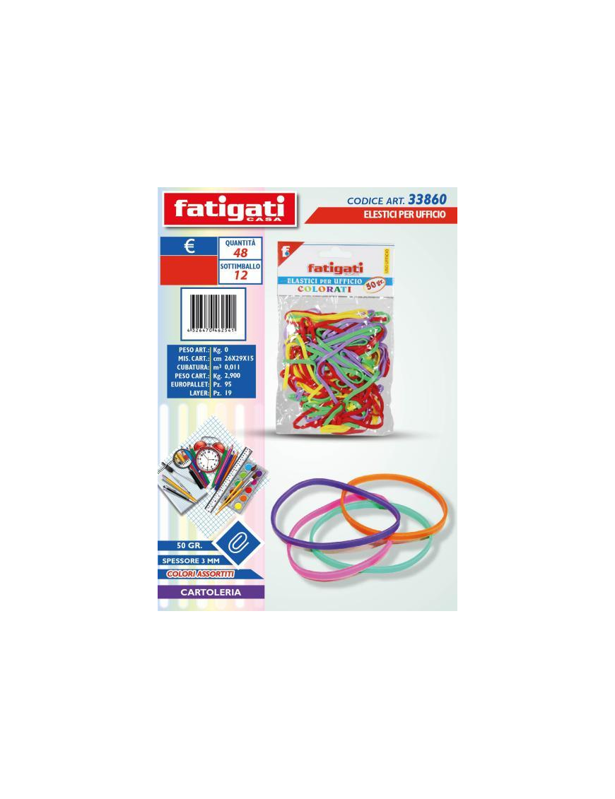 ELASTICI UFFICIO 50gr  3mm COLORATI
