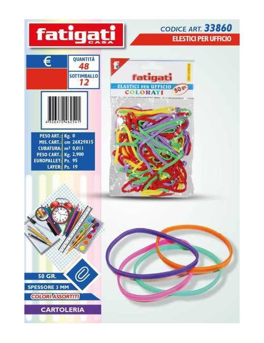 OFFICE ELASTIC 50gr 3mm COLORED
