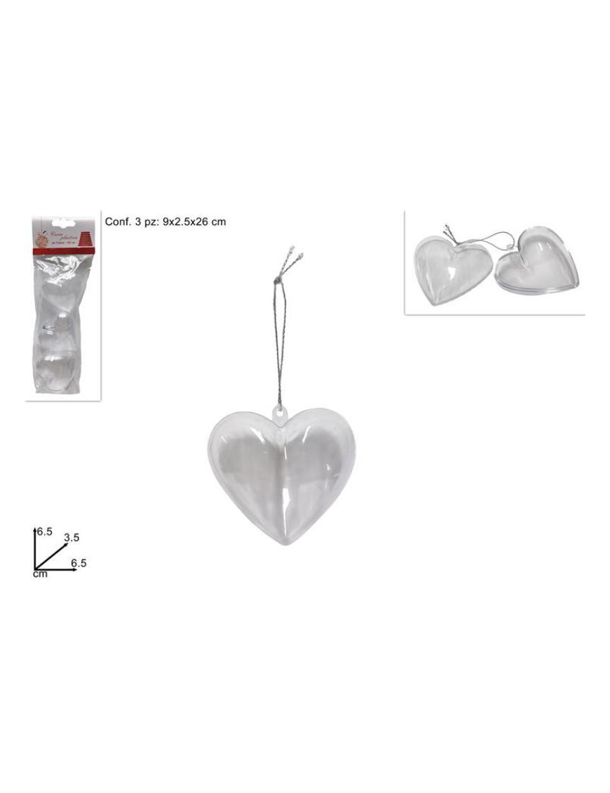 TRANSPARENT PLASTIC HEART 6.5cm 3 pieces
