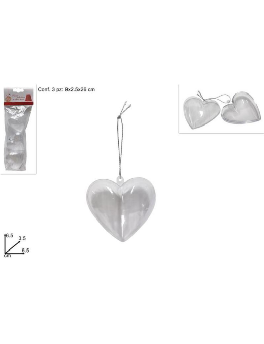 CUORE PLASTICA TRASPARENTE  6,5cm 3pezzi
