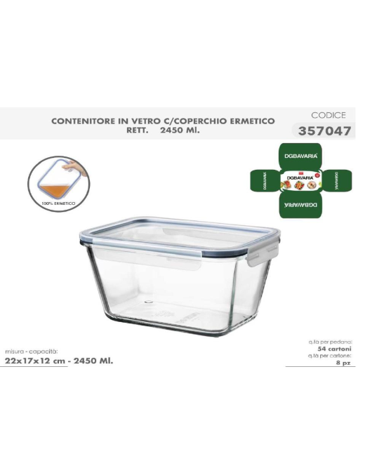 GLASS CONTAINERCOPERCHIO ERMETICO RETT 2450ml