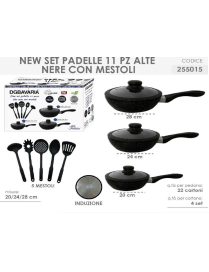 BATTERIA 11pz PADELLE NERE + MESTOLI