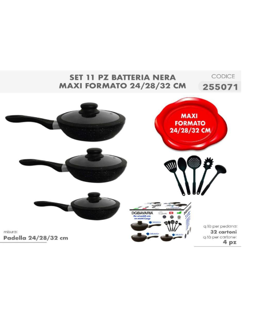 BATTERIA 11pz PADELLE NERE MAXI + MESTOLI