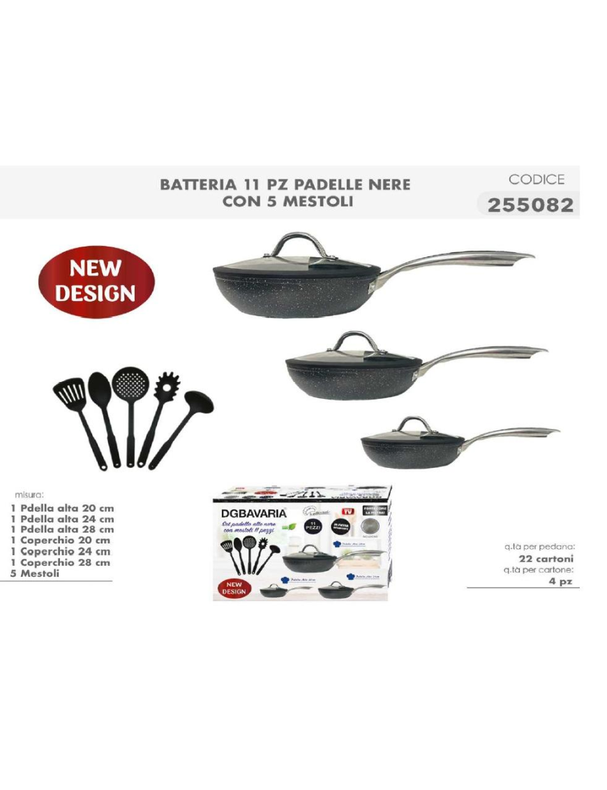 11-piece set of black pans and ladles