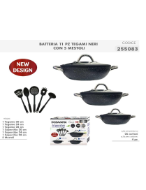 BATTERIA 11pz TEGAMI NERI + MESTOLI
