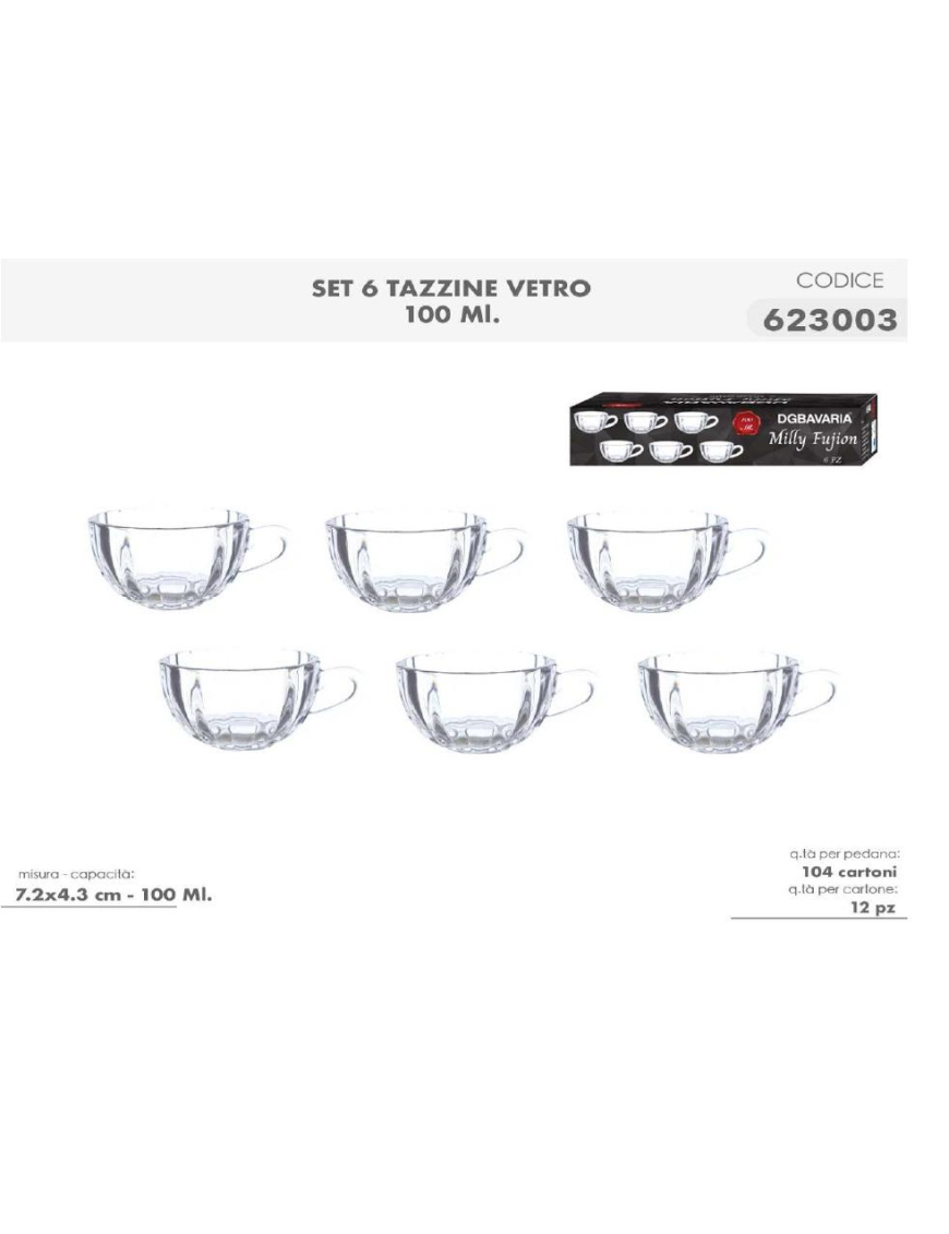 L. FUJION GLASS CUPS 6pcs 100ml 623003