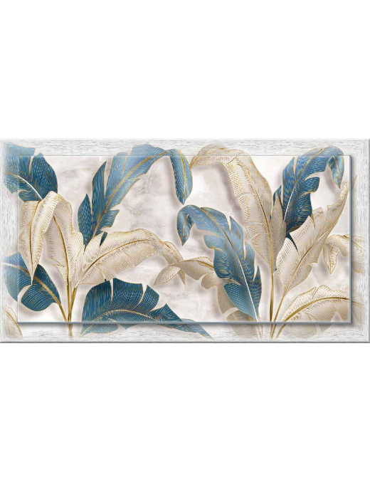 NEWEXT PAINTING 75x135cm LEAVES WHITE BLUE