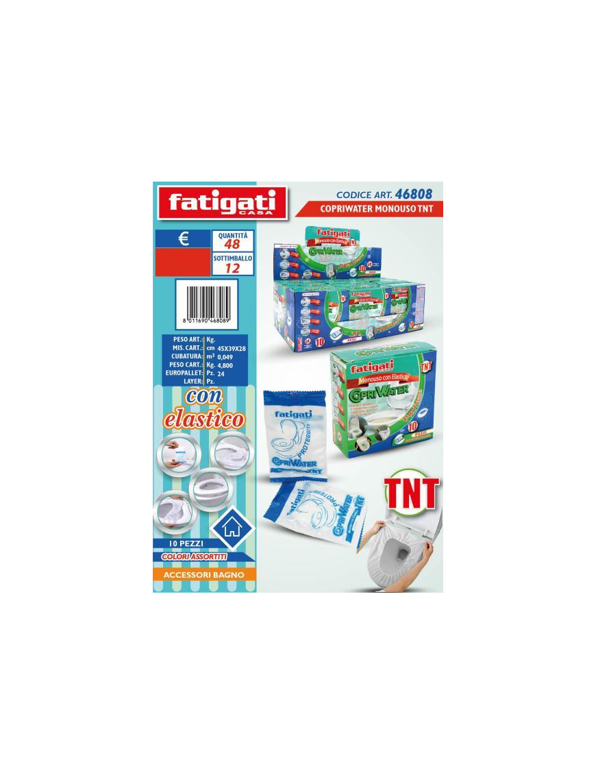 COPRIWC MONOUSO TNT CON ELASTICO 10pezzi  4680