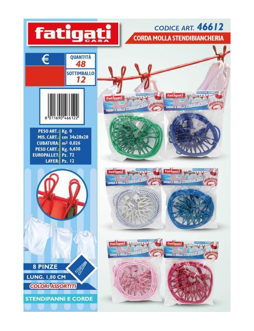 SPRING CLOTHES DRYING ROPE WITH CLIPS