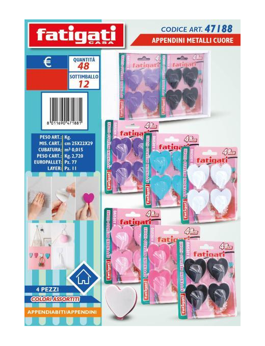 APPENDINO METALLO CUORE 4pz