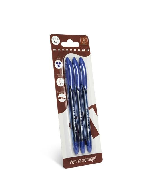 MONOCHROME SEMI GEL PENS 3 pieces BLUE