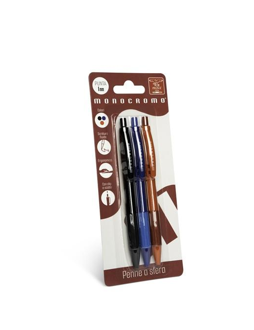 MONOCHROME BALLPOINT PENS 3 ASSORTED PIECES