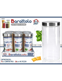 BARATTOLO VETRO CON COPERCHIO ACCIAIO 11x26cm