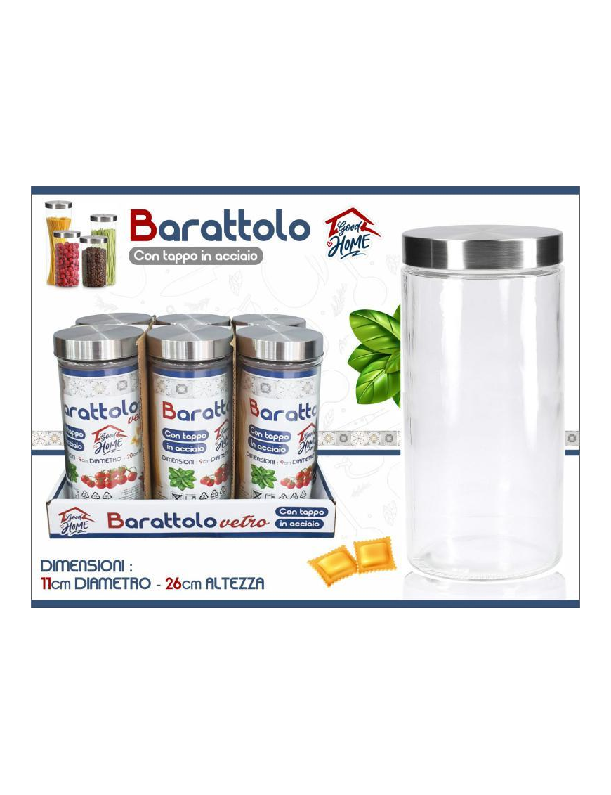 BARATTOLO VETRO CON COPERCHIO ACCIAIO 11x26cm