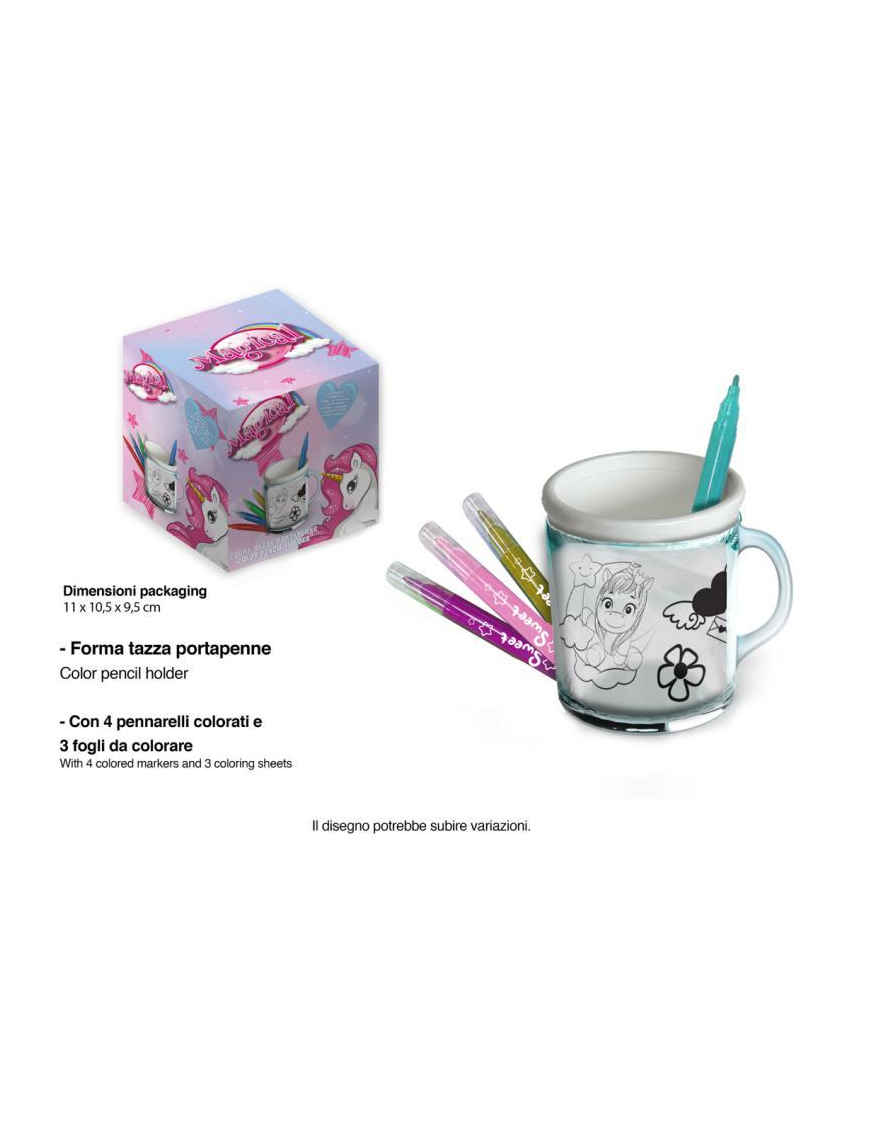 UNICORNO TAZZA PORTAPENNE DA COLORARE