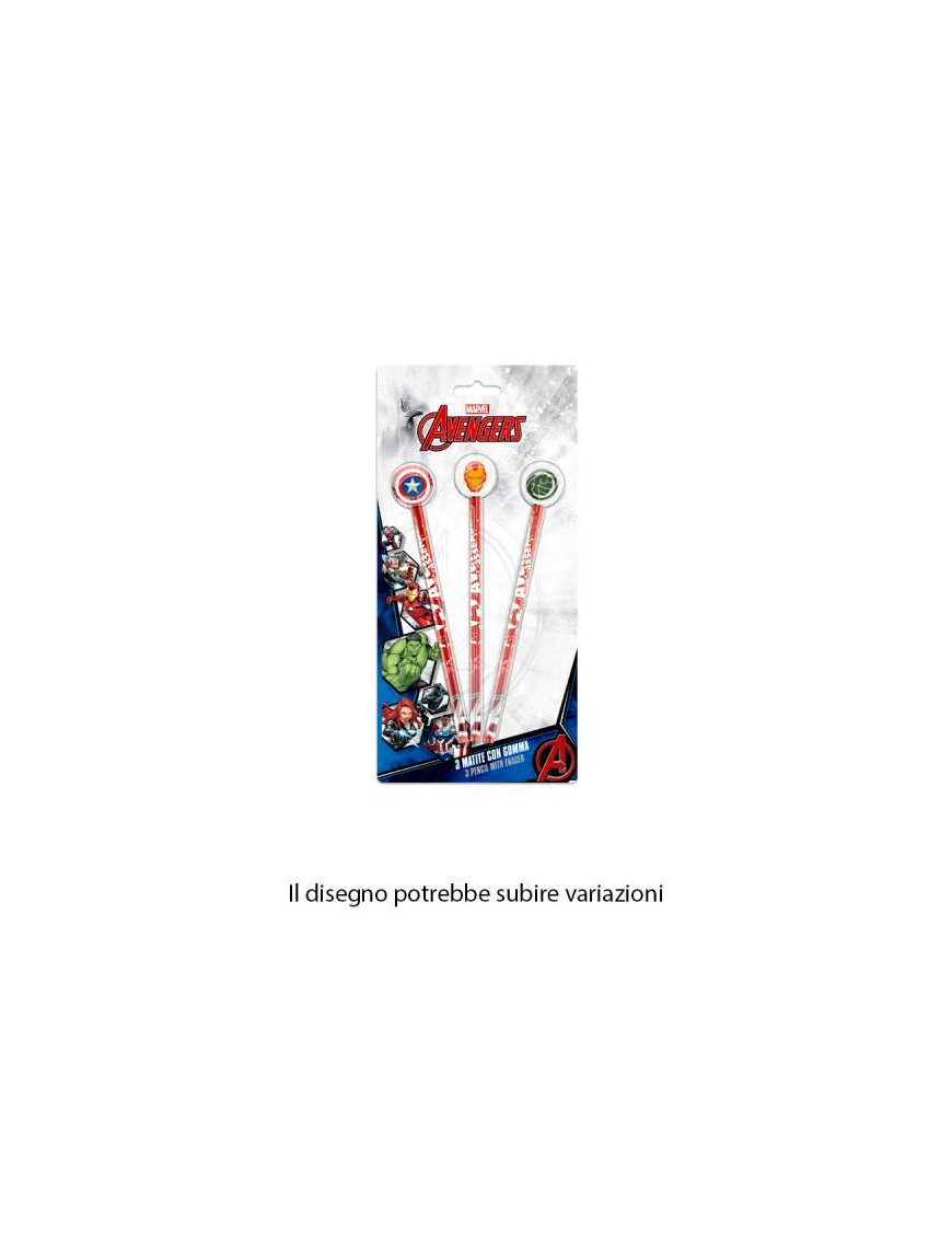 AVENGERS PENCILS WITH ERASER 3 pieces