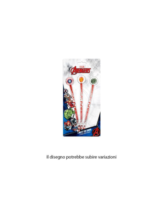 AVENGERS PENCILS WITH ERASER 3 pieces
