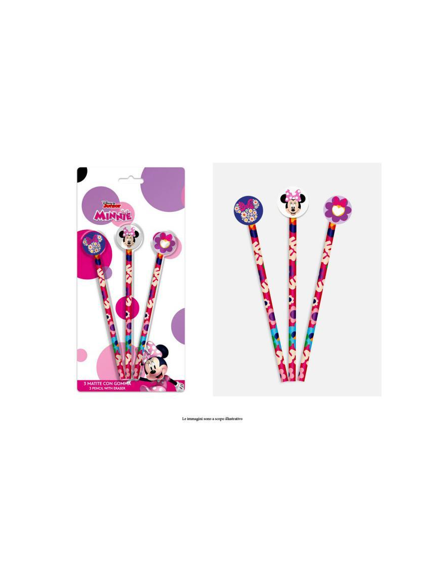 MINNIE MATITE CON GOMMA 3pezzi