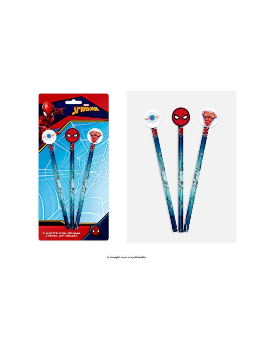 SPIDERMAN PENCILS WITH ERASER 3 pieces