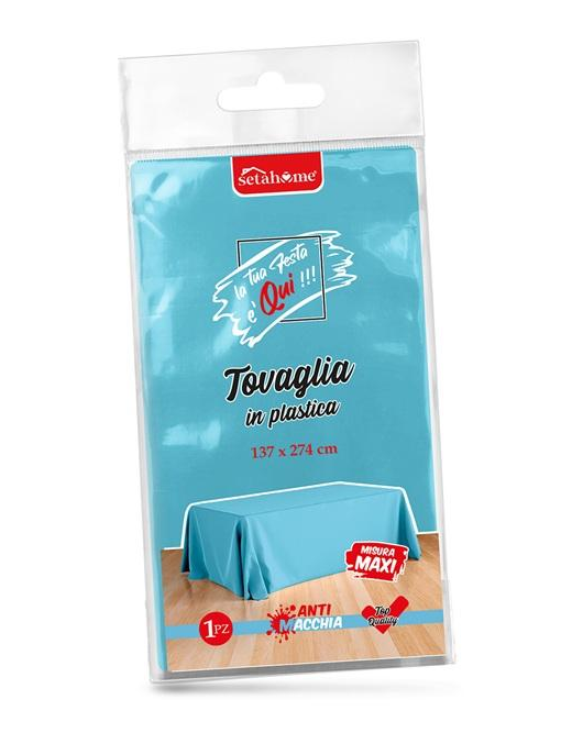 BLUE PLASTIC TABLECLOTH 137x274cm