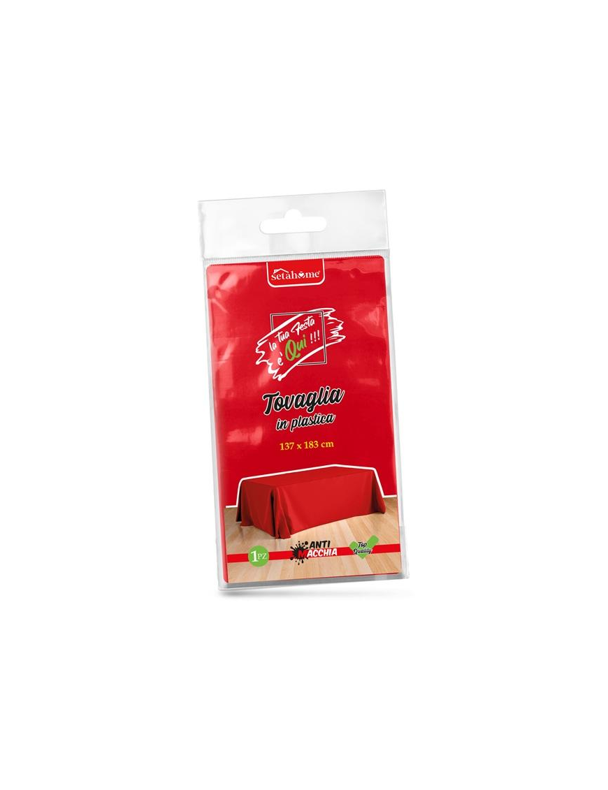 RED PLASTIC TABLECLOTH 137x183cm