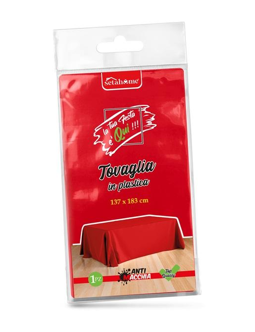 RED PLASTIC TABLECLOTH 137x183cm