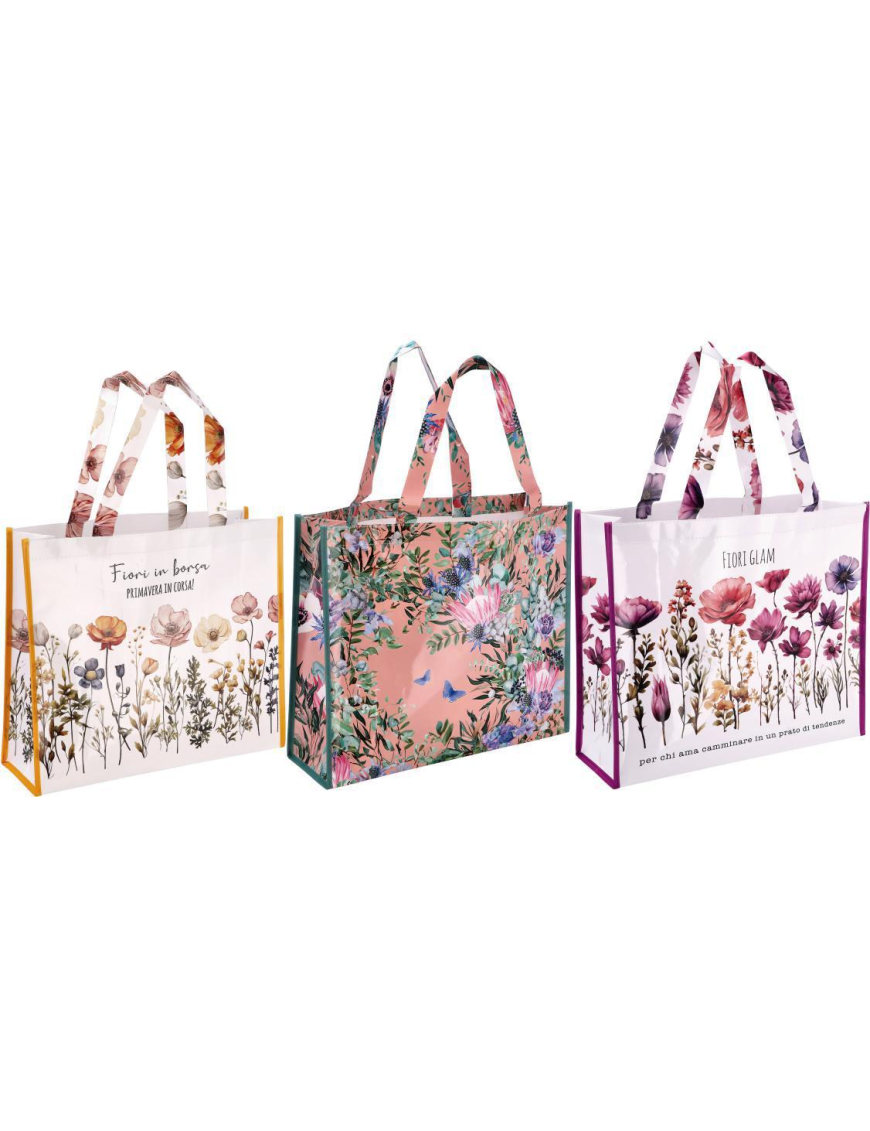 POLYPROPYLENE SHOPPING BAG 43x15x37 cm ASSORTED COLORS AND PATTERNS