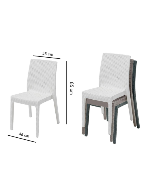 LINEA RATTAN BIANCO SEDIA SELENE SENZA BRACCIOLI 55x46 CENTIMETRI