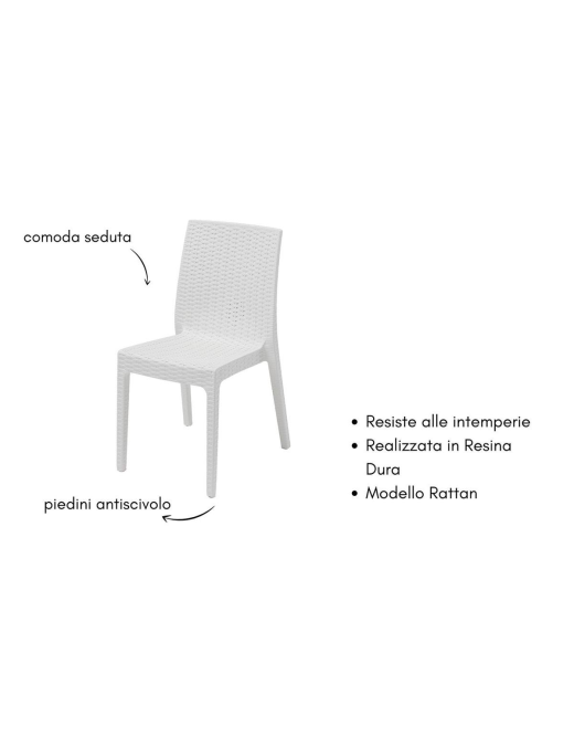 WHITE RATTAN LINE SELENE CHAIR WITHOUT ARMRESTS 55x46 CENTIMETERS