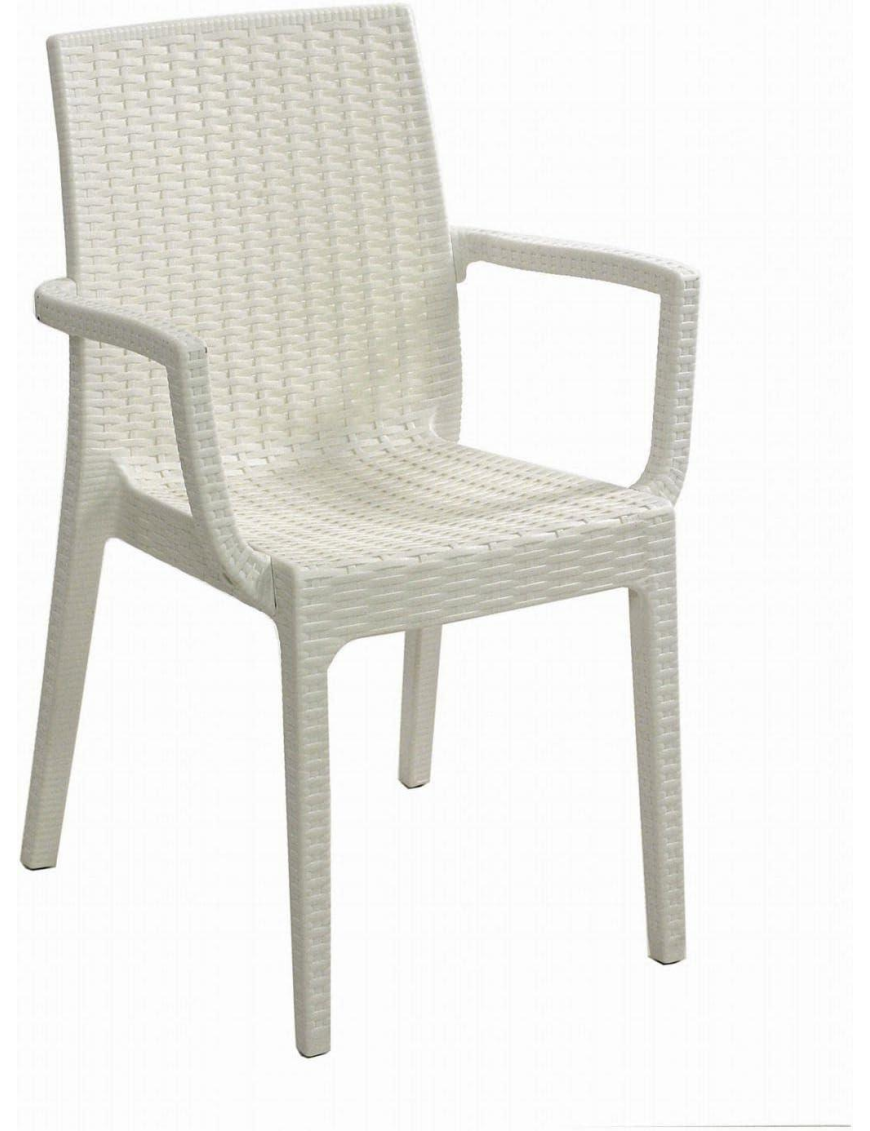 WHITE RATTAN LINE DAFNE CHAIR WITH ARMRESTS 55x54x85 CENTIMETERS