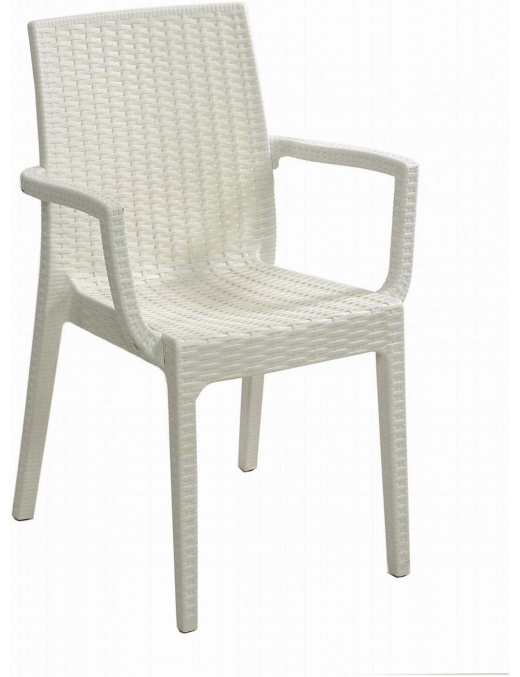 WHITE RATTAN LINE DAFNE CHAIR WITH ARMRESTS 55x54x85 CENTIMETERS