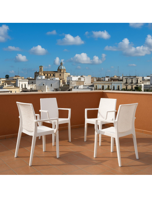 WHITE RATTAN LINE DAFNE CHAIR WITH ARMRESTS 55x54x85 CENTIMETERS