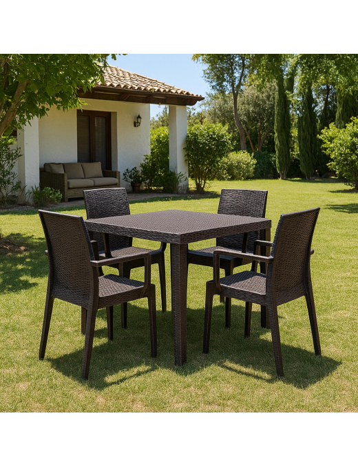 LINEA RATTAN MARRONE SEDIA DAFNE CON BRACCIOLI 55x54 CENTIMETRI