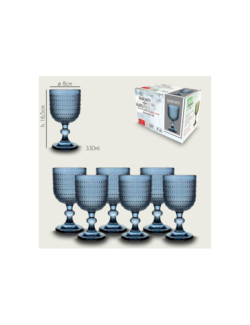 SET OF 6 SERENITY GLASSES IN BLUE GLASS