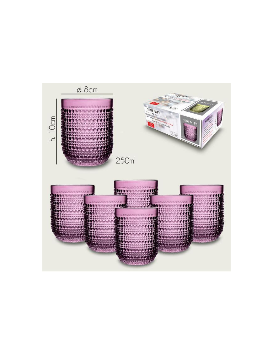 SET OF 6 SERENITY PURPLE GLASS TUMBLER