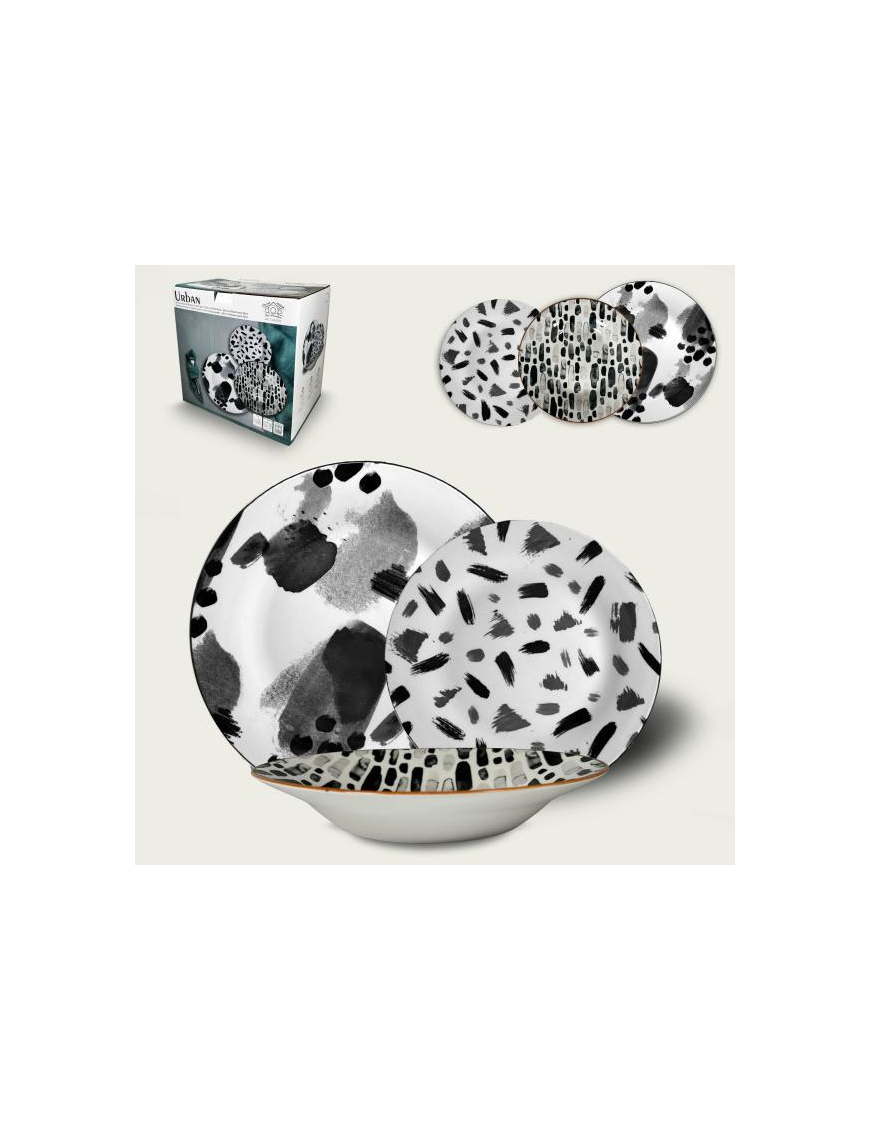 SERVIZIO TAVOLA 18pezzi DECORO URBAN BLACK