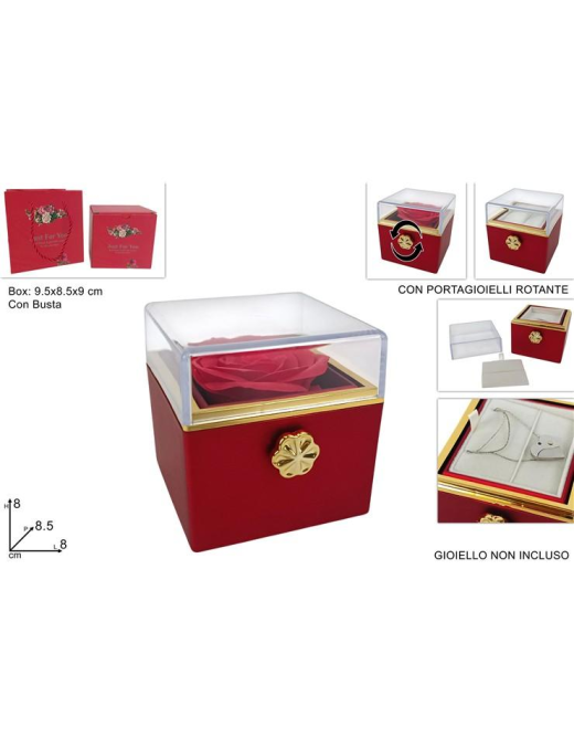 SQUARE JEWELRY BOX WITH 8cm ROSE