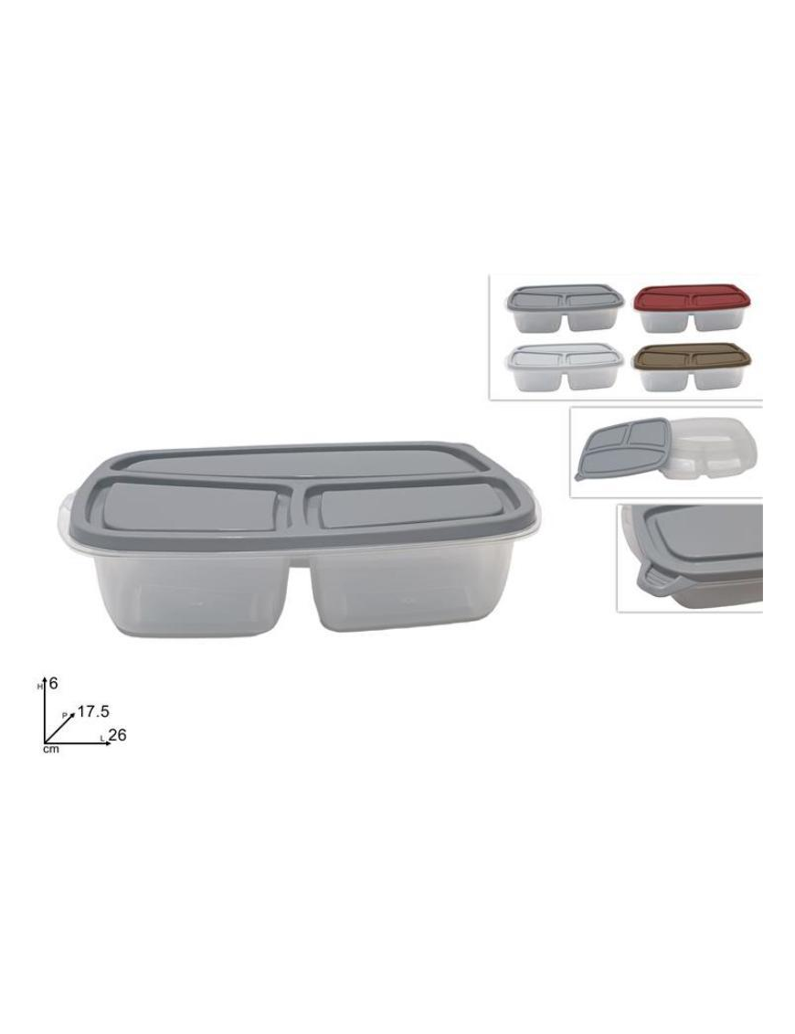 RECTANGULAR PLASTIC CONTAINER WITH 3 COMPARTMENTS