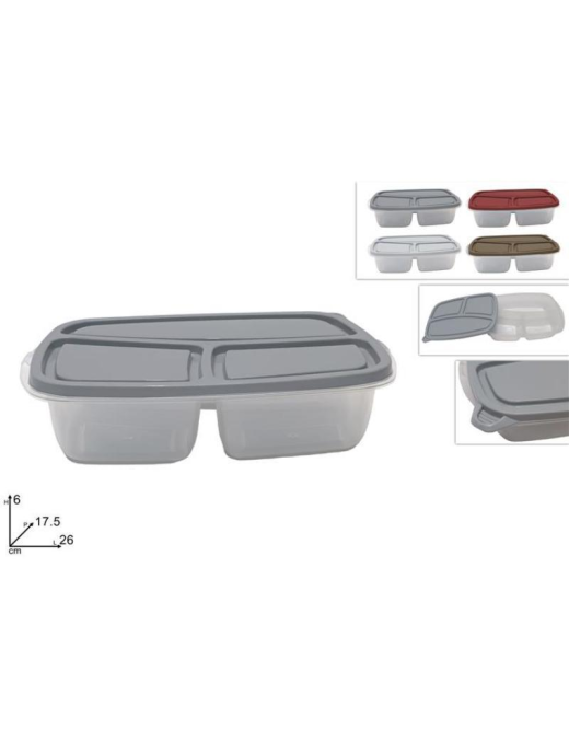 RECTANGULAR PLASTIC CONTAINER WITH 3 COMPARTMENTS
