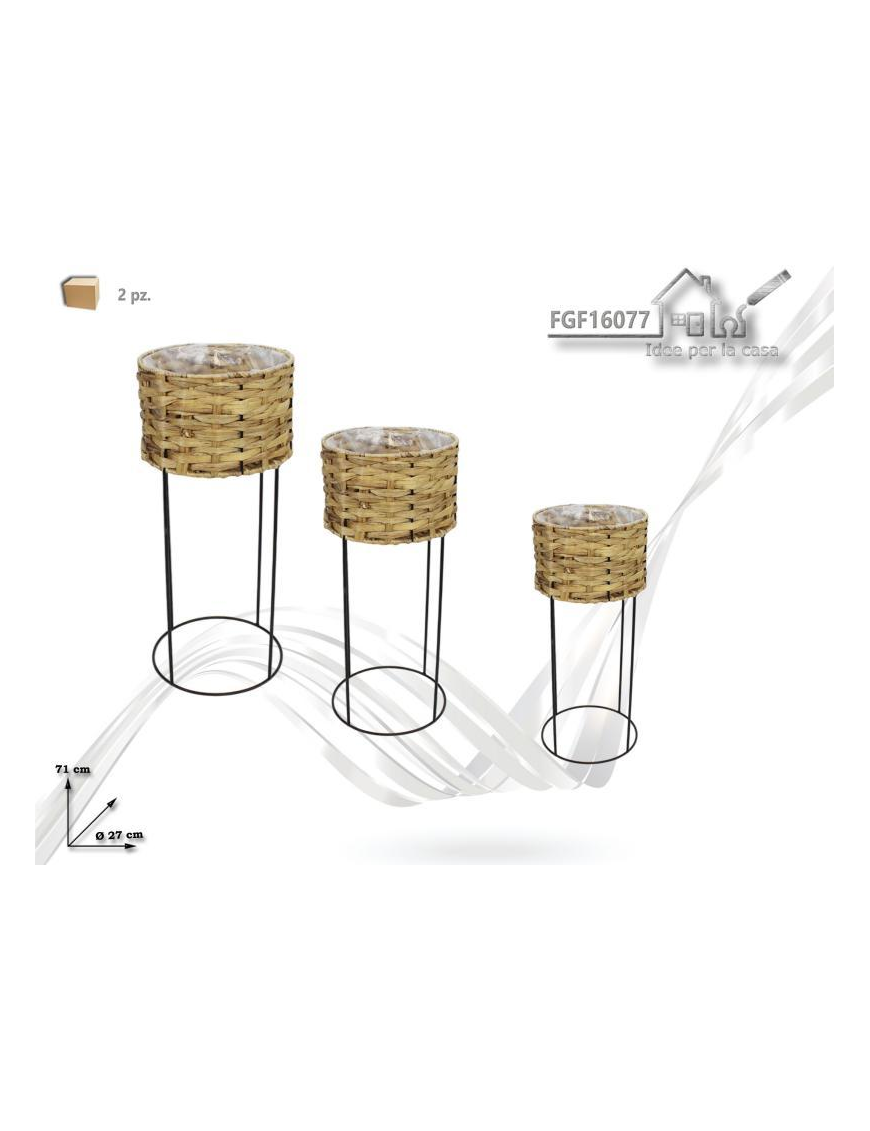 RATTAN+METAL LINE ROUND PLANT HOLDER 3 pieces