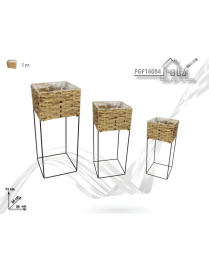 LINEA RATTAN+METALLO PORTAPIANTA QUADRO 3pezzi
